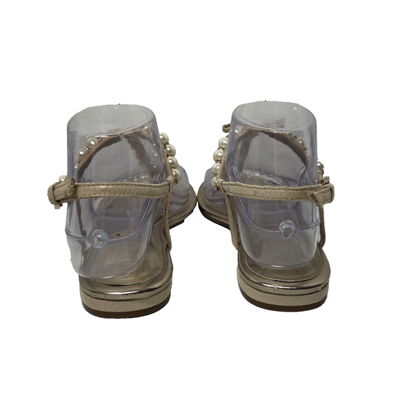 Unisa Gold T-strap Flat Sandals Pearls And Rhinestones Size 6.5 M - Picture 7 of 7